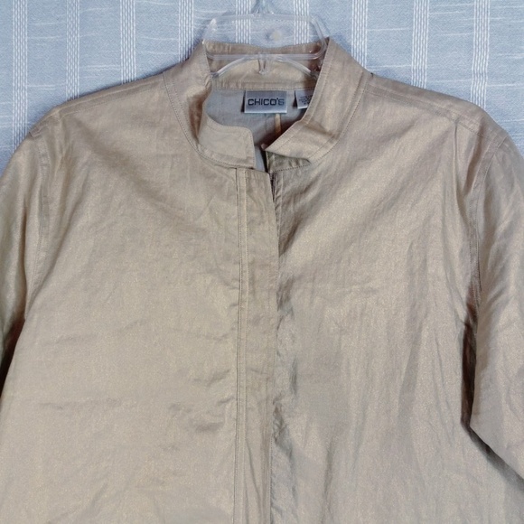 Chico's Gold Waxed Linen Jacket Blazer 2 Large 12 - Picture 2 of 6